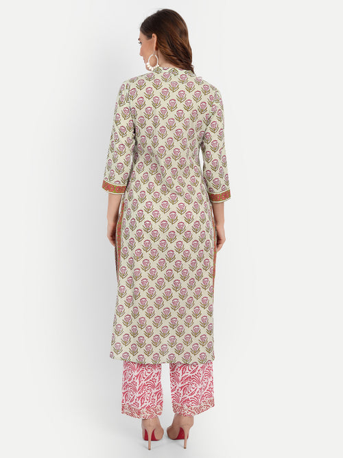 Floral Printed Mul Cotton 3 Pc Kurta Set