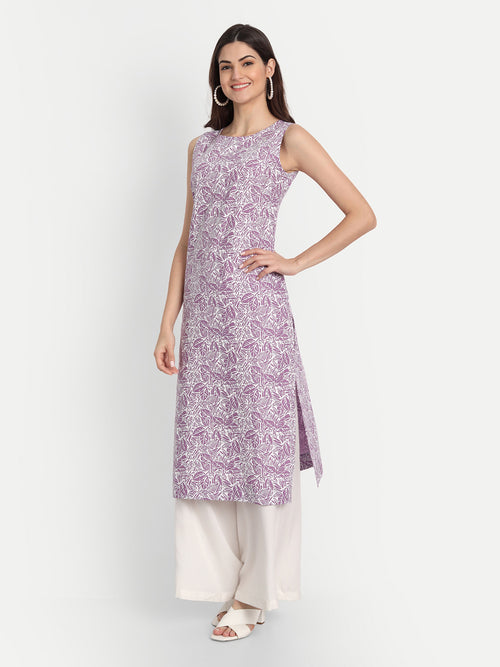 KHADI PRINTED STRAIGHT SLEEVELESS LONG KURTI