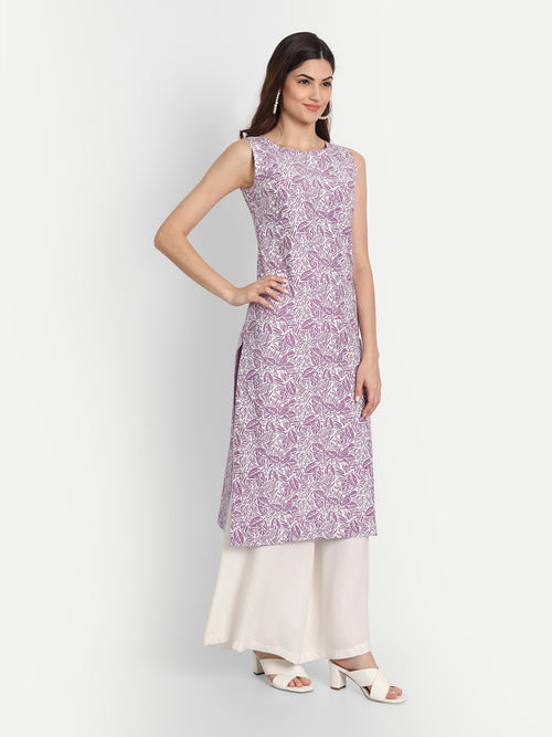 KHADI PRINTED STRAIGHT SLEEVELESS LONG KURTI