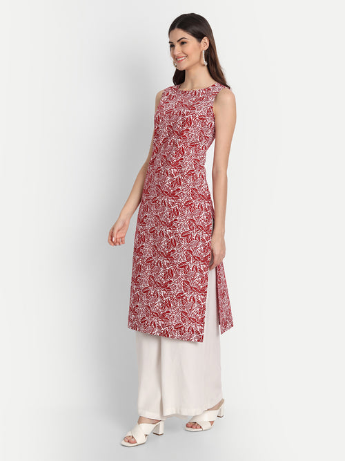 KHADI PRINTED STRAIGHT SLEEVELESS LONG KURTI