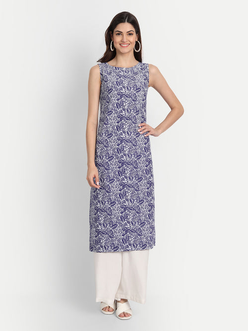 KHADI PRINTED STRAIGHT SLEEVELESS LONG KURTI