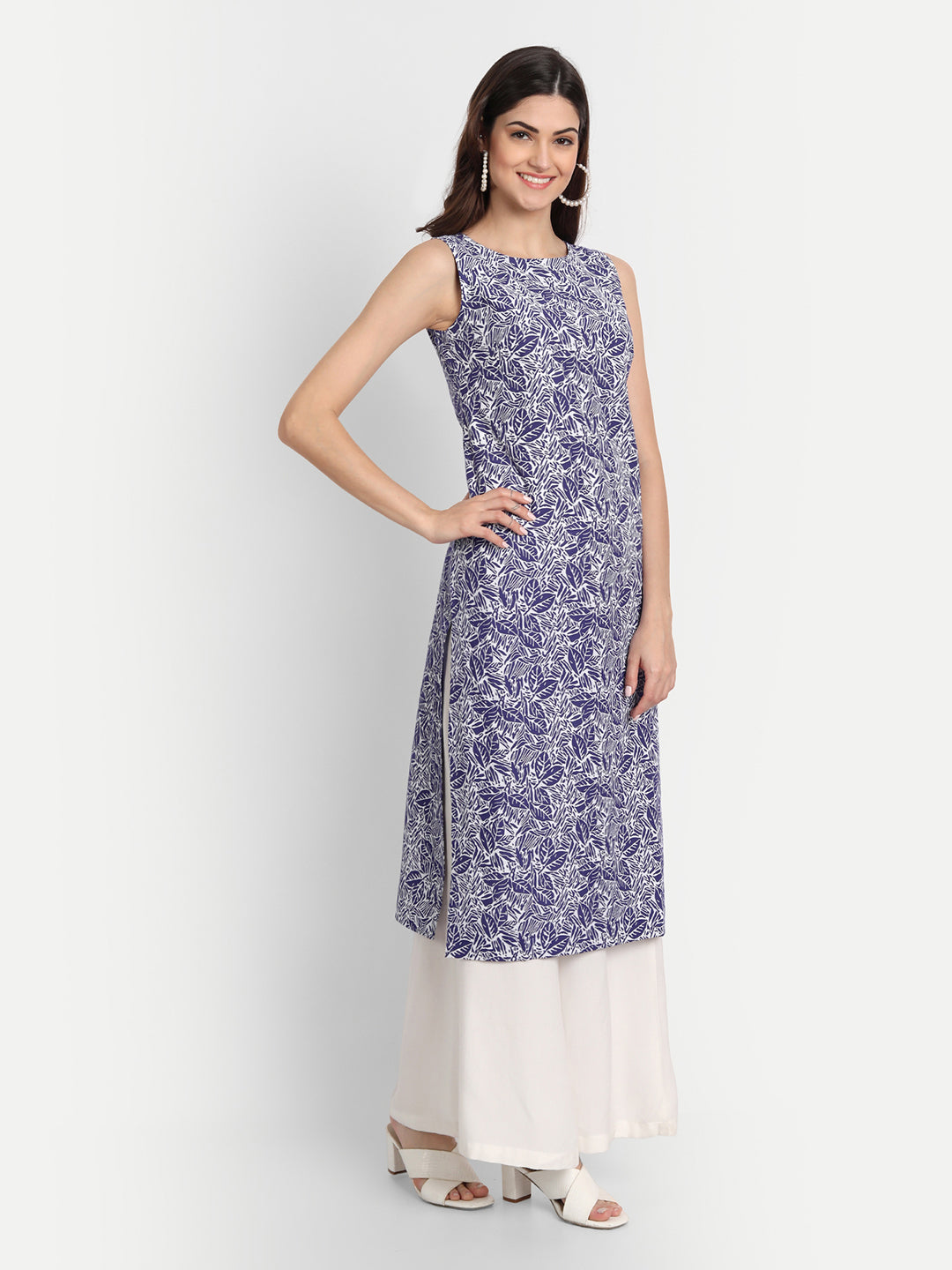 KHADI PRINTED STRAIGHT SLEEVELESS LONG KURTI