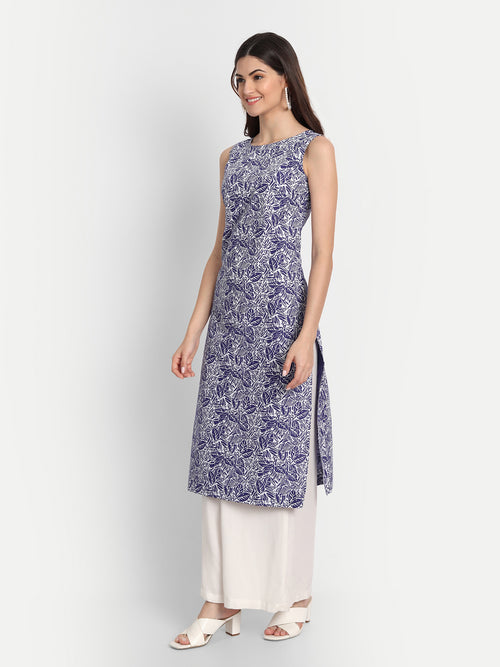 KHADI PRINTED STRAIGHT SLEEVELESS LONG KURTI