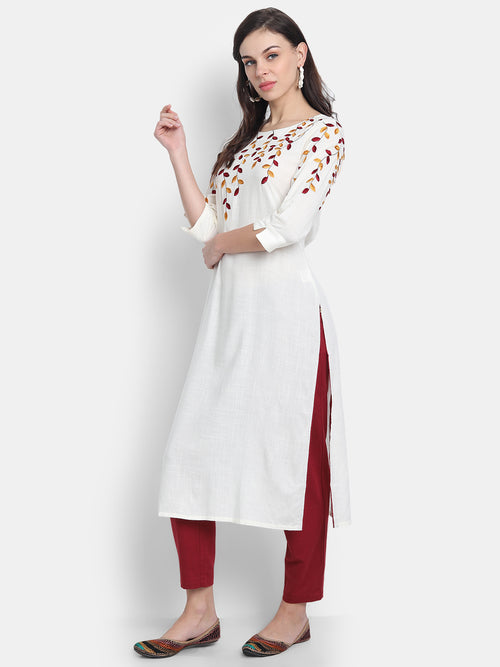 Multi Colour Straight Long Kurti with Embroidery