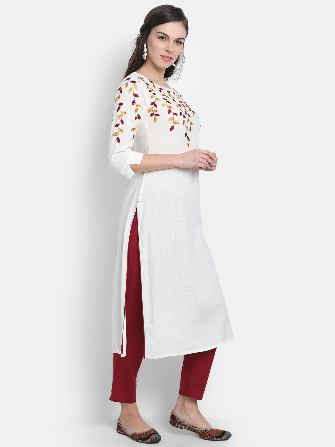 Multi Colour Straight Long Kurti with Embroidery