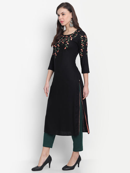 Multi Colour Straight Long Kurti with Embroidery