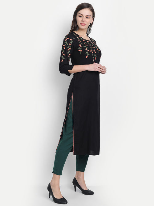 Multi Colour Straight Long Kurti with Embroidery