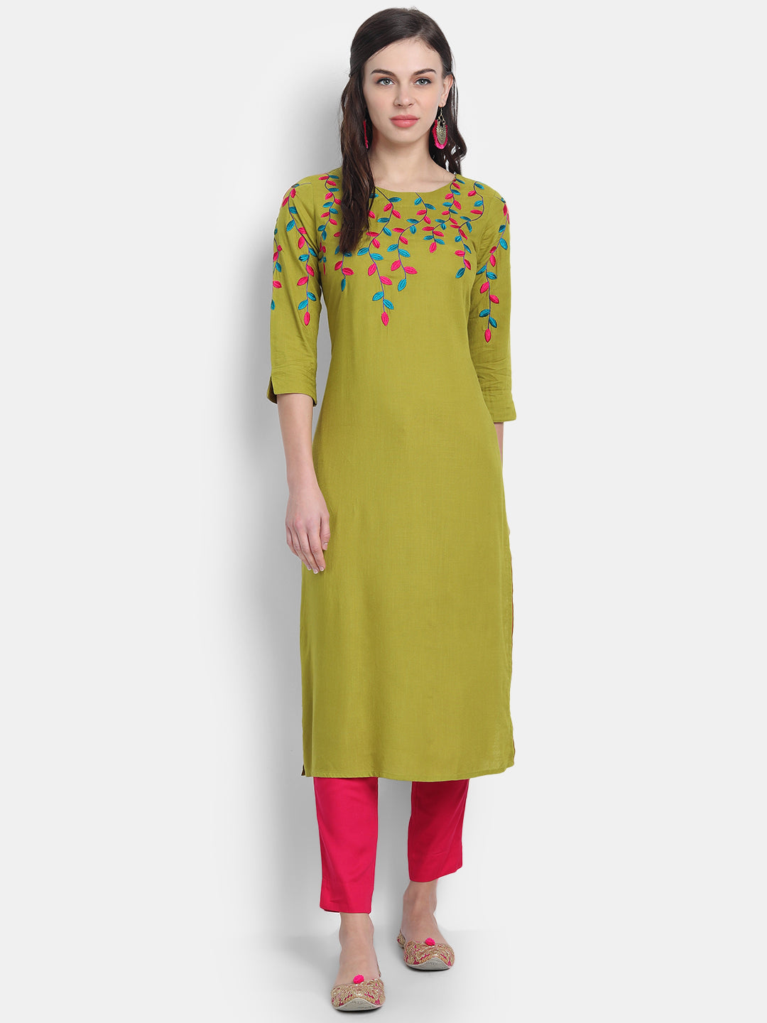 Multi Colour Straight Long Kurti with Embroidery