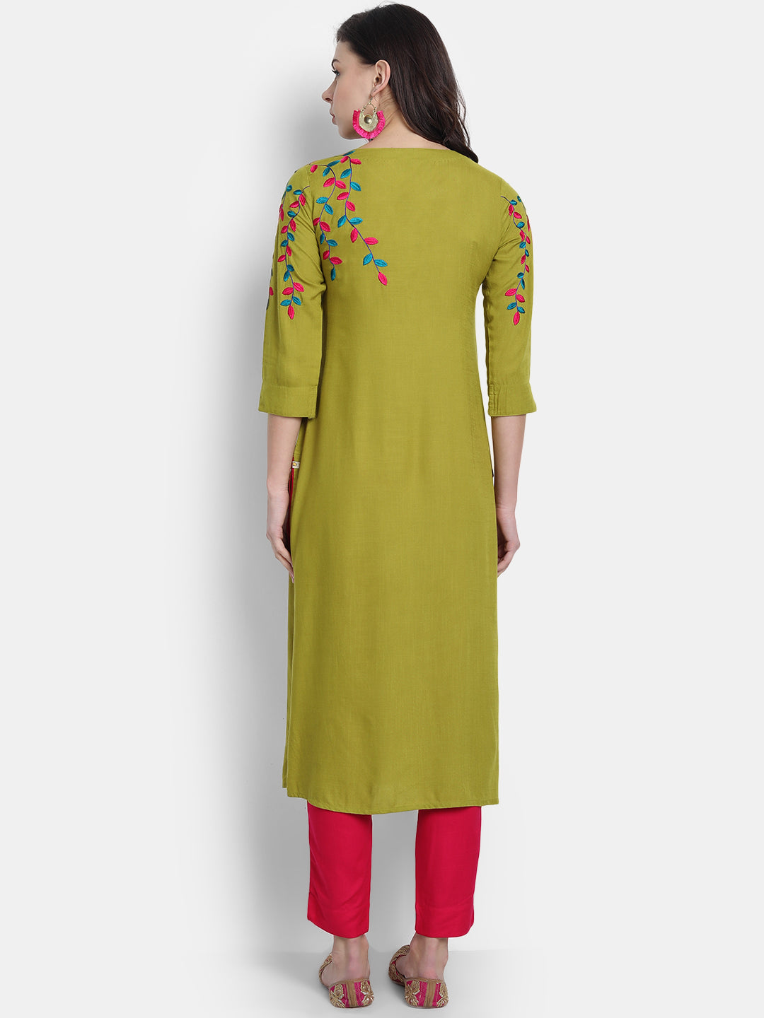 Multi Colour Straight Long Kurti with Embroidery