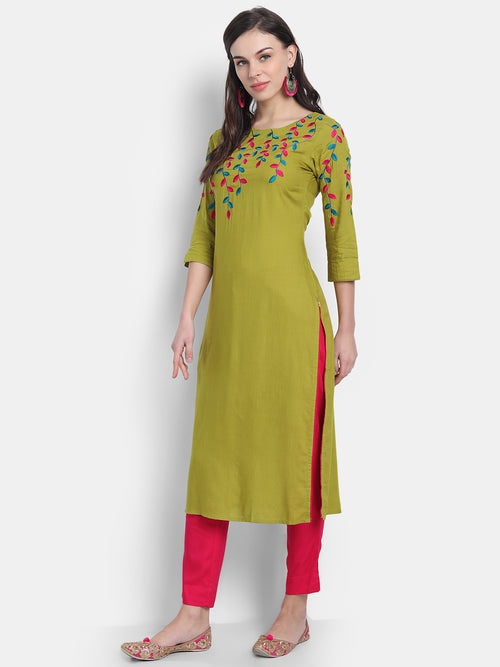 Multi Colour Straight Long Kurti with Embroidery