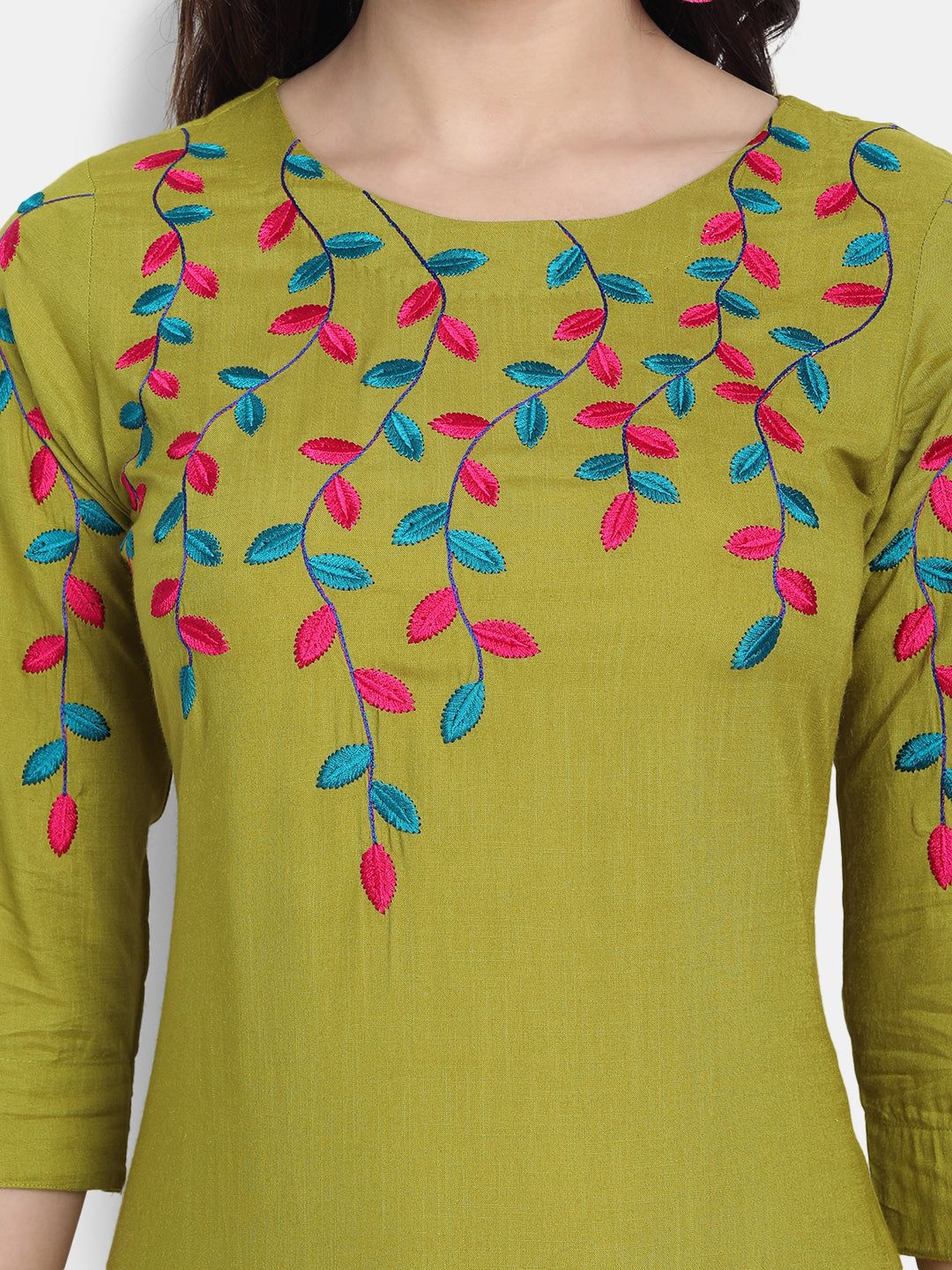 Multi Colour Straight Long Kurti with Embroidery