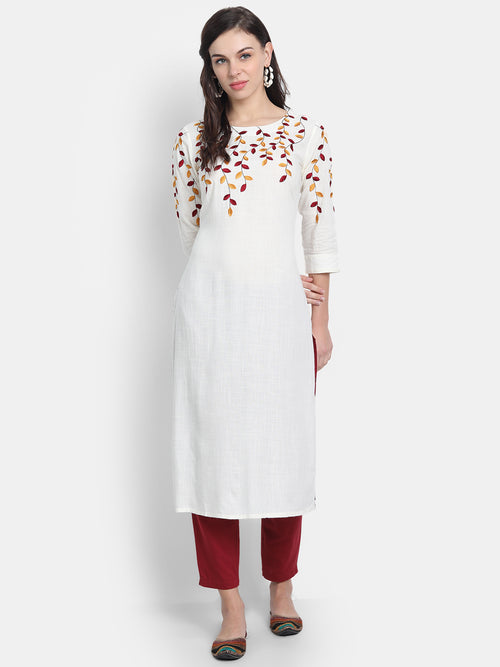 Multi Colour Straight Long Kurti with Embroidery