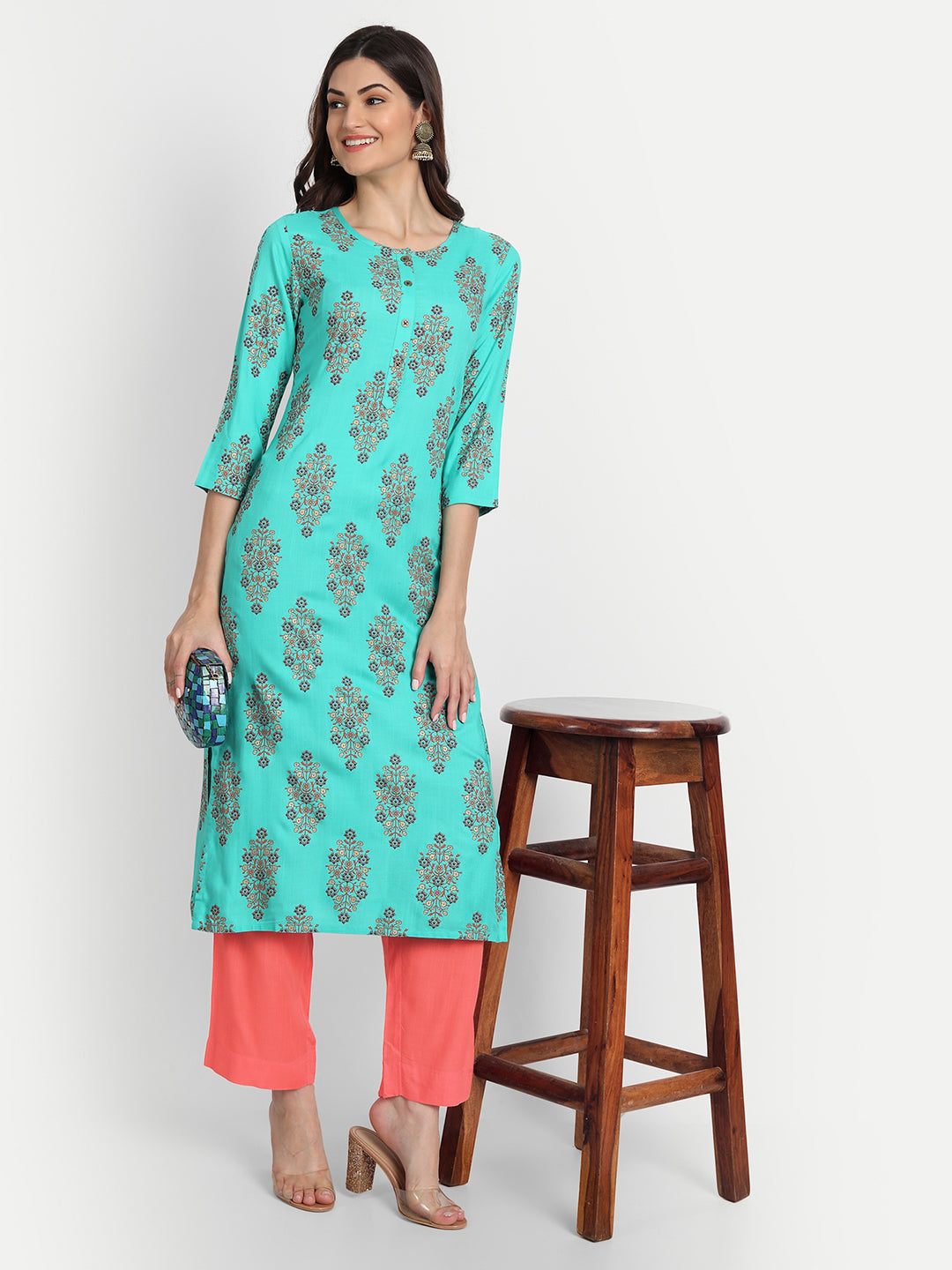 Floral Printed Rayon Kurta Set