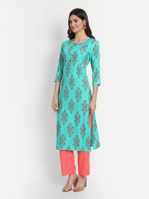 Floral Printed Rayon Kurta Set