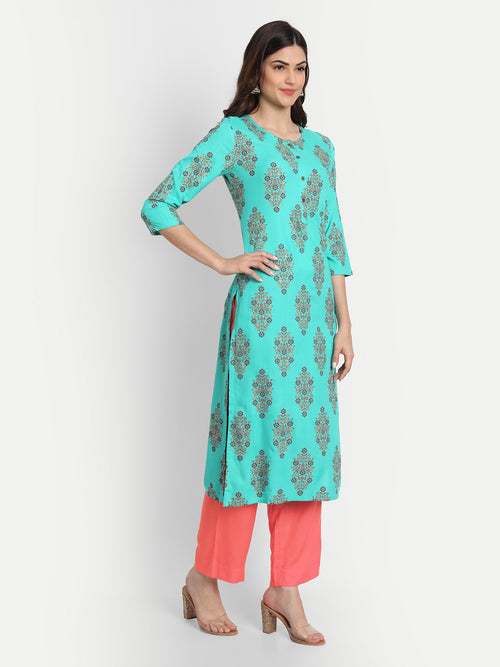 Floral Printed Rayon Kurta Set