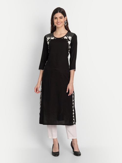 RAYON STRAIGHT EMBROIDERED LONG KURTI