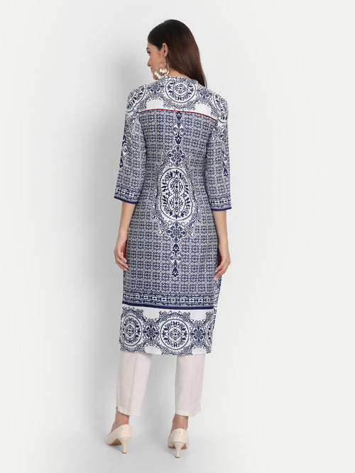 COTTON PRINTED LONG KURTI WITH STAND COLLAR