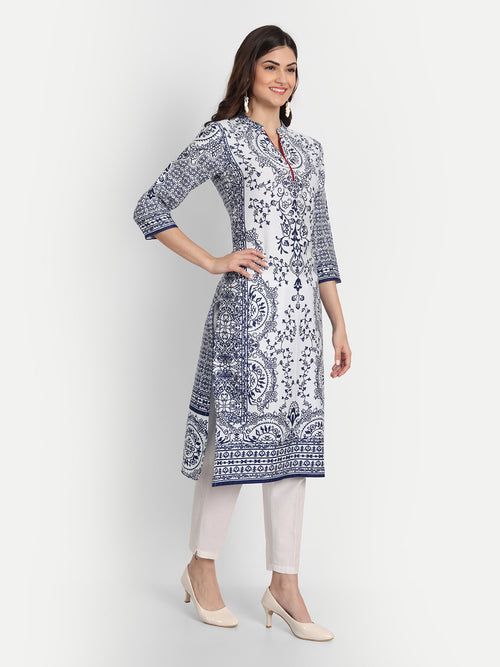 COTTON PRINTED LONG KURTI WITH STAND COLLAR