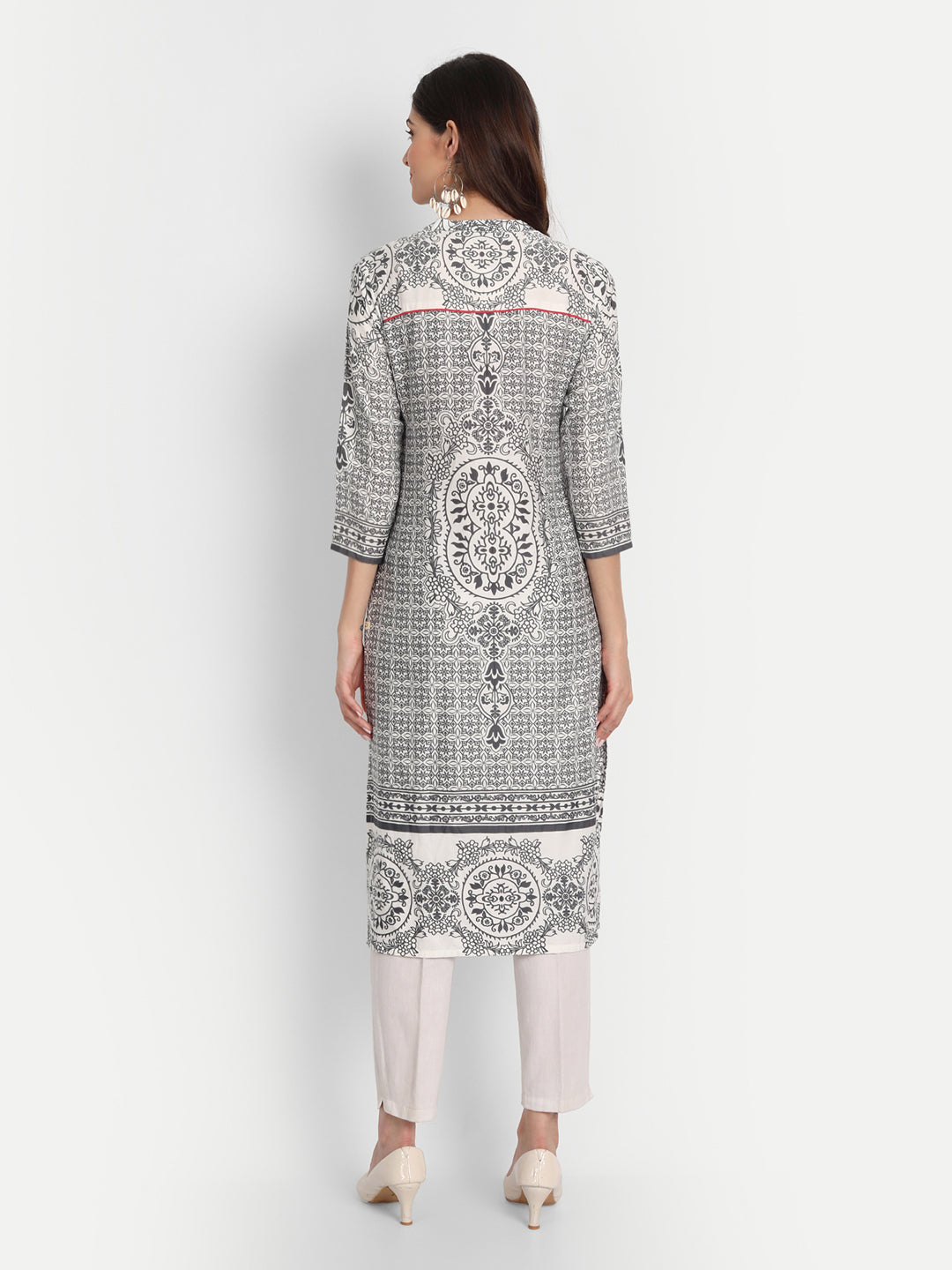 COTTON PRINTED LONG KURTI WITH STAND COLLAR