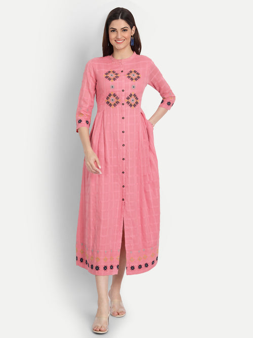 Chikankari Embroidered Flared Long Dress