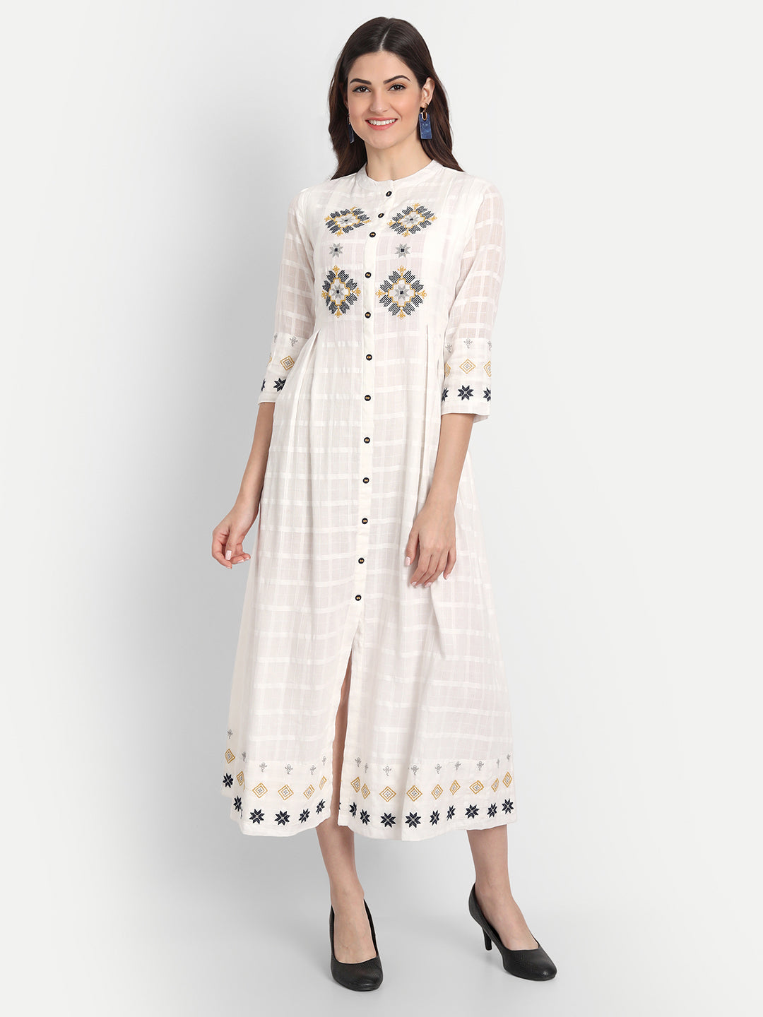 Chikankari Embroidered Flared Long Dress