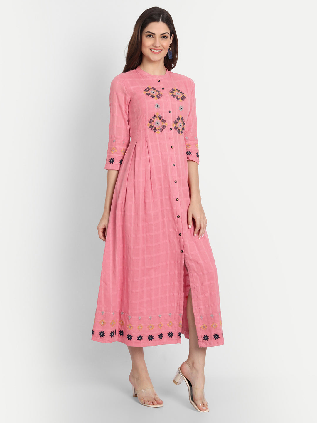 Chikankari Embroidered Flared Long Dress