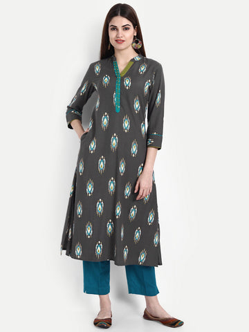 Olive Night Long Kurti in Rayon