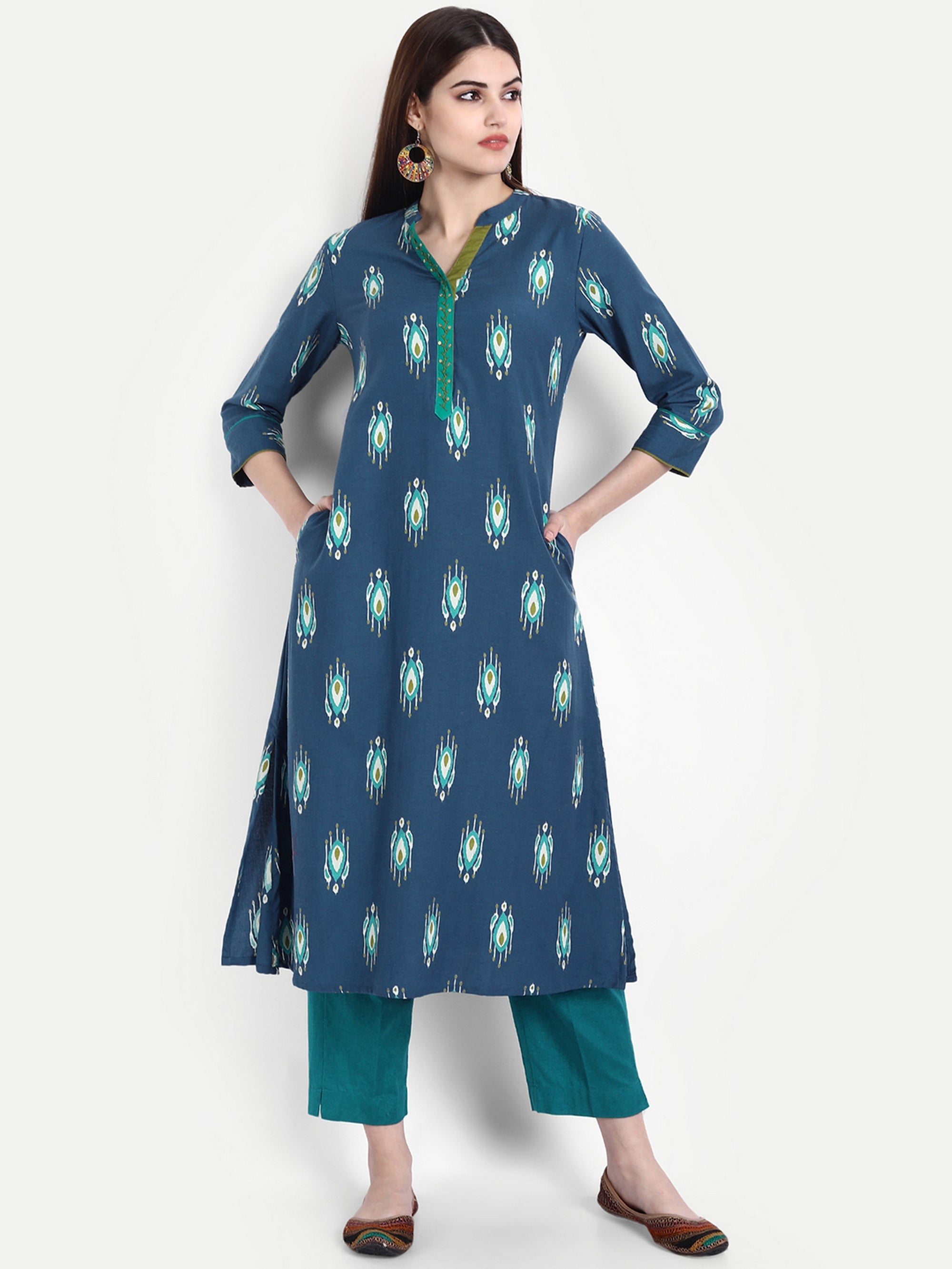 Moroccan Blue Long Kurti in Rayon