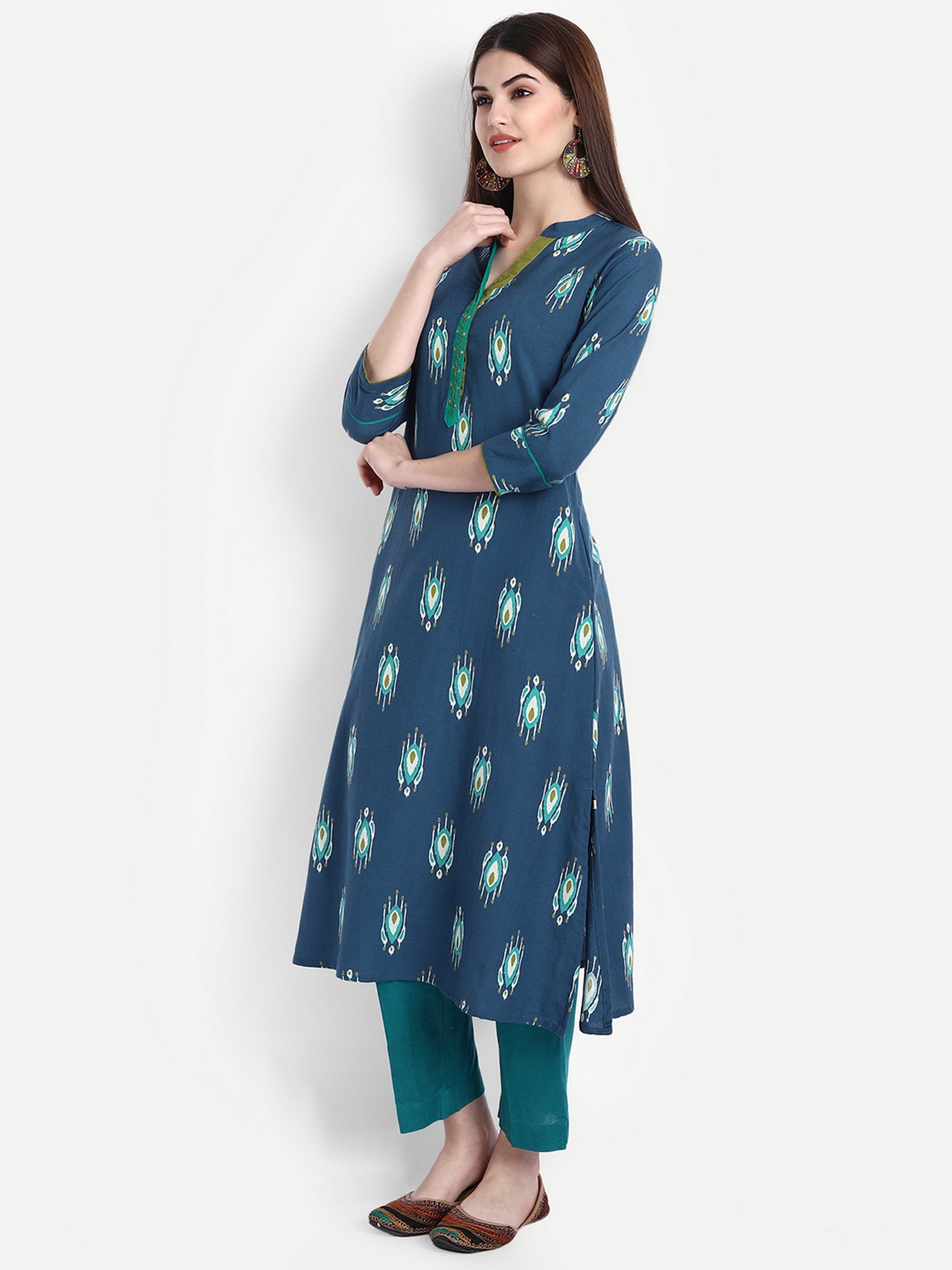 Moroccan Blue Long Kurti in Rayon