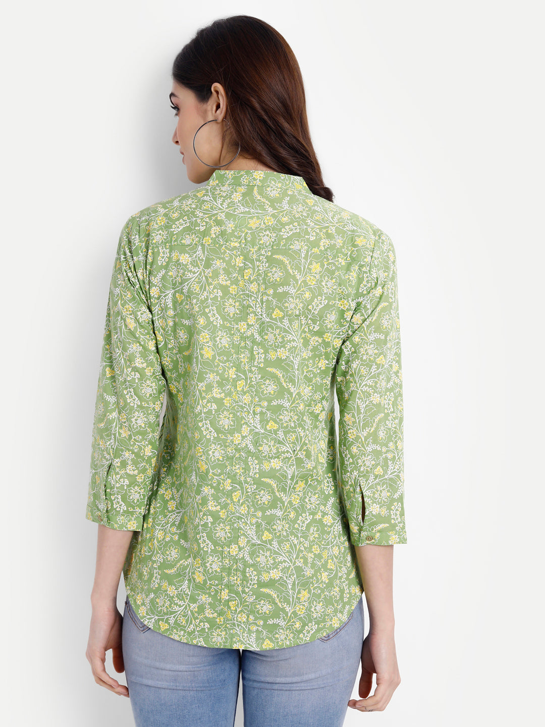 Cotton Floral Printed Top with Pintucks