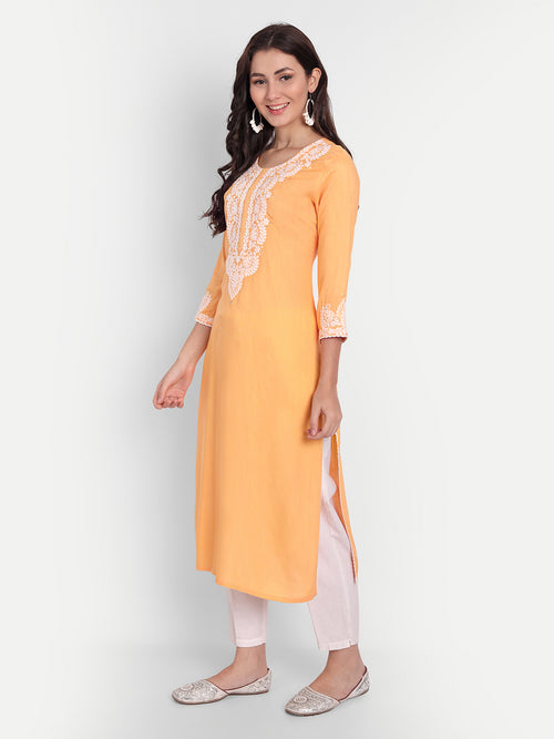 Embroidered Straight Long Kurti with Sequins Work