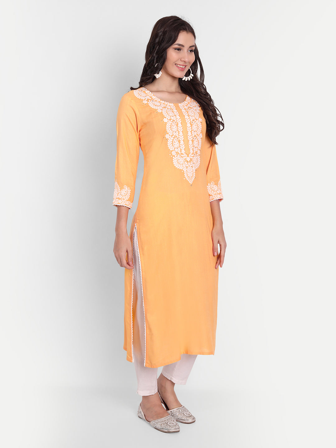 Embroidered Straight Long Kurti with Sequins Work