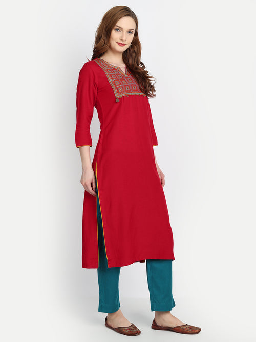 EMBROIDERED STRAIGHT LONG KURTI