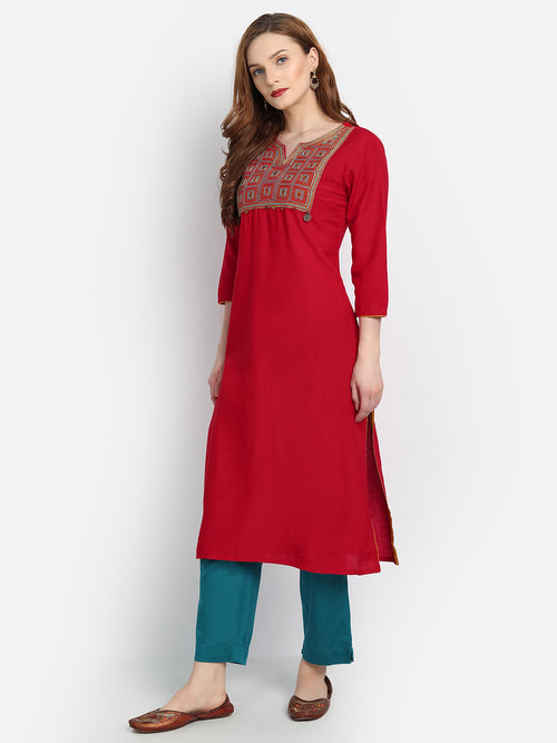 EMBROIDERED STRAIGHT LONG KURTI