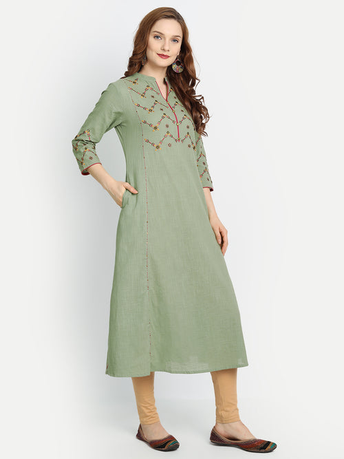 MIRROR EMBROIDERED A-LINE LONG KURTI WITH HANDWORK