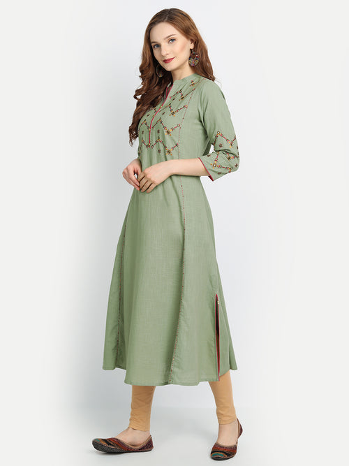 MIRROR EMBROIDERED A-LINE LONG KURTI WITH HANDWORK