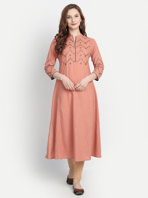 MIRROR EMBROIDERED A-LINE LONG KURTI WITH HANDWORK