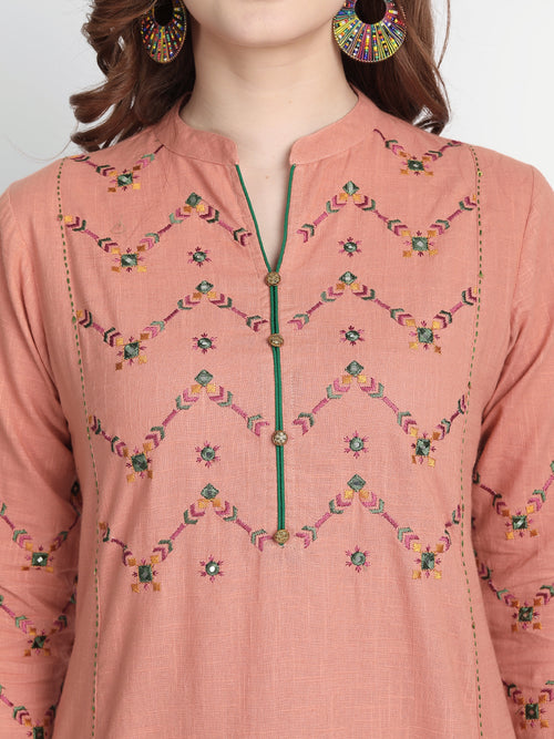 MIRROR EMBROIDERED A-LINE LONG KURTI WITH HANDWORK