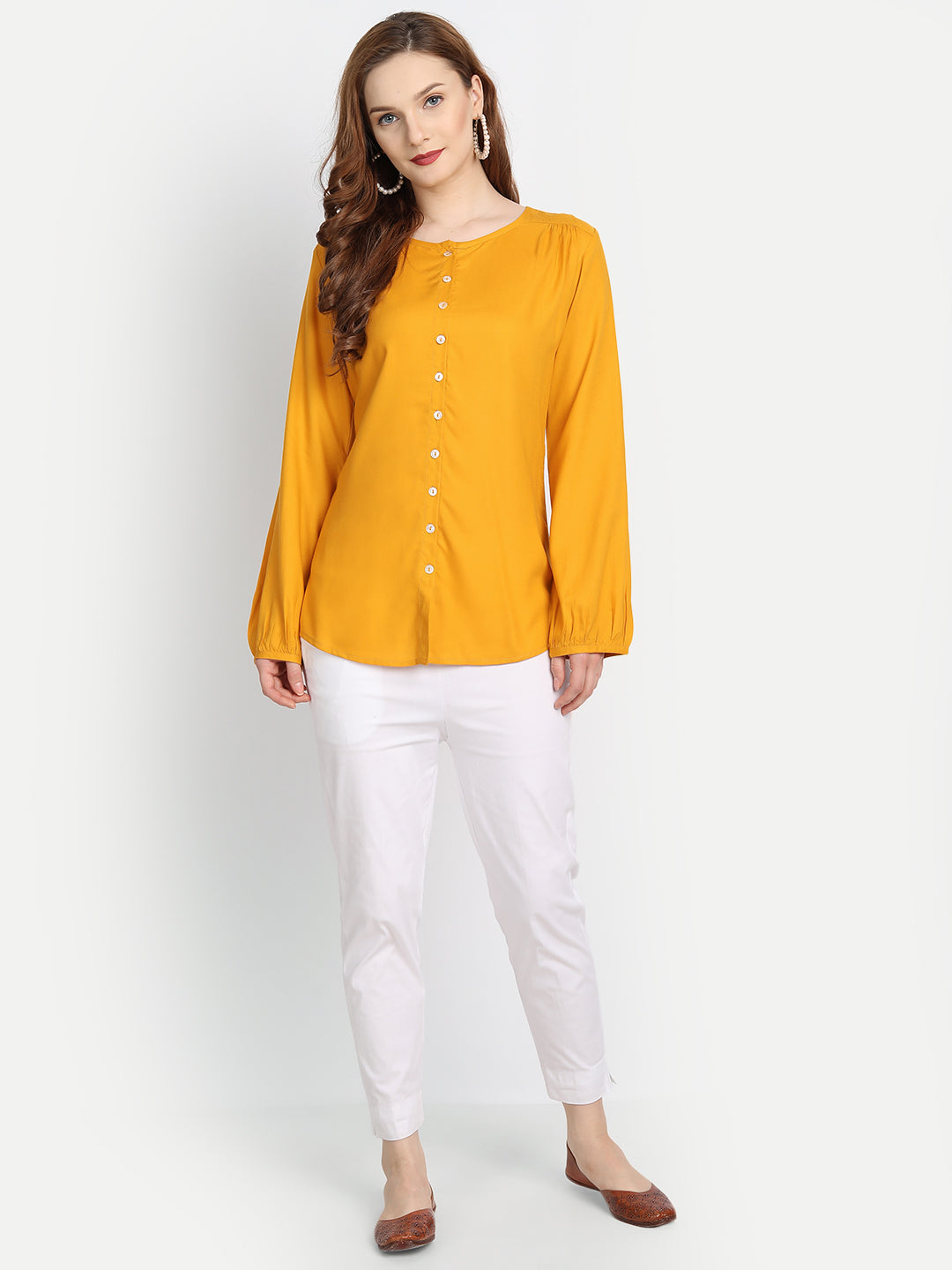 Rayon Solid Top with Front Placket Button