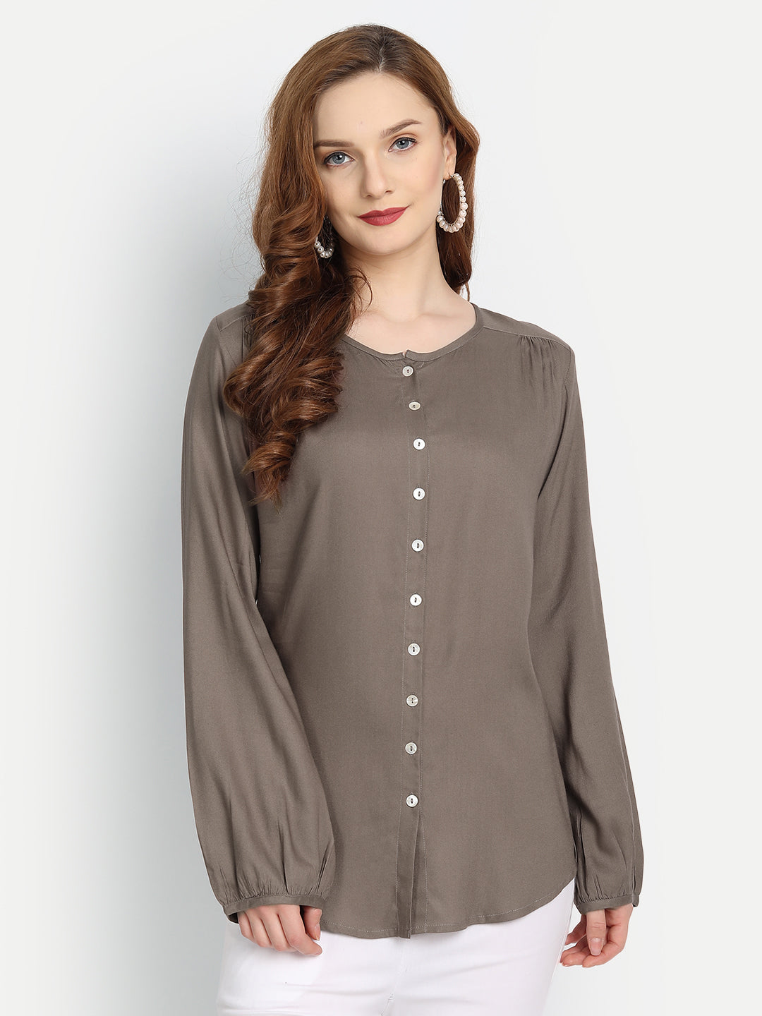 Rayon Solid Top with Front Placket Button