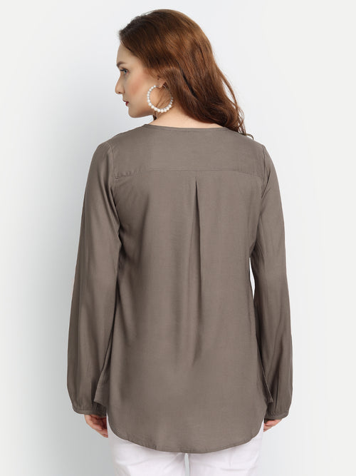 Rayon Solid Top with Front Placket Button