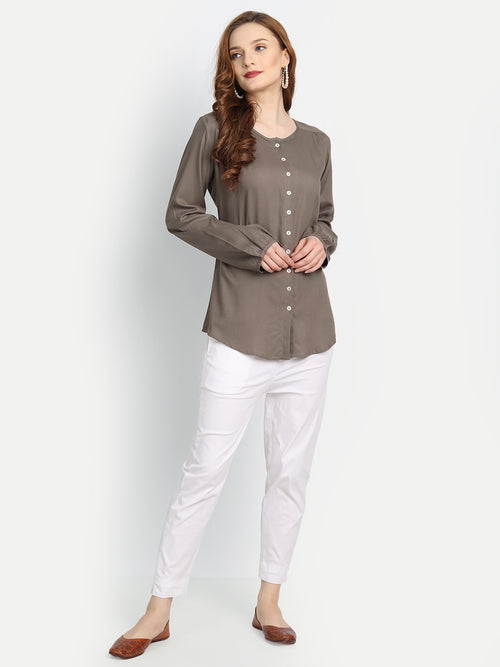 Rayon Solid Top with Front Placket Button