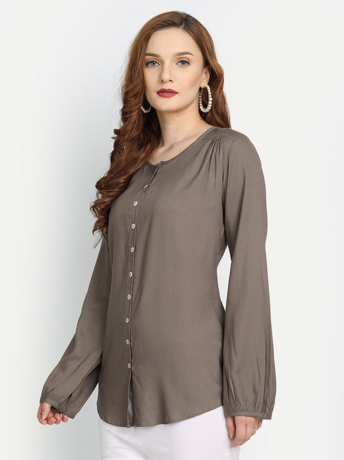 Rayon Solid Top with Front Placket Button