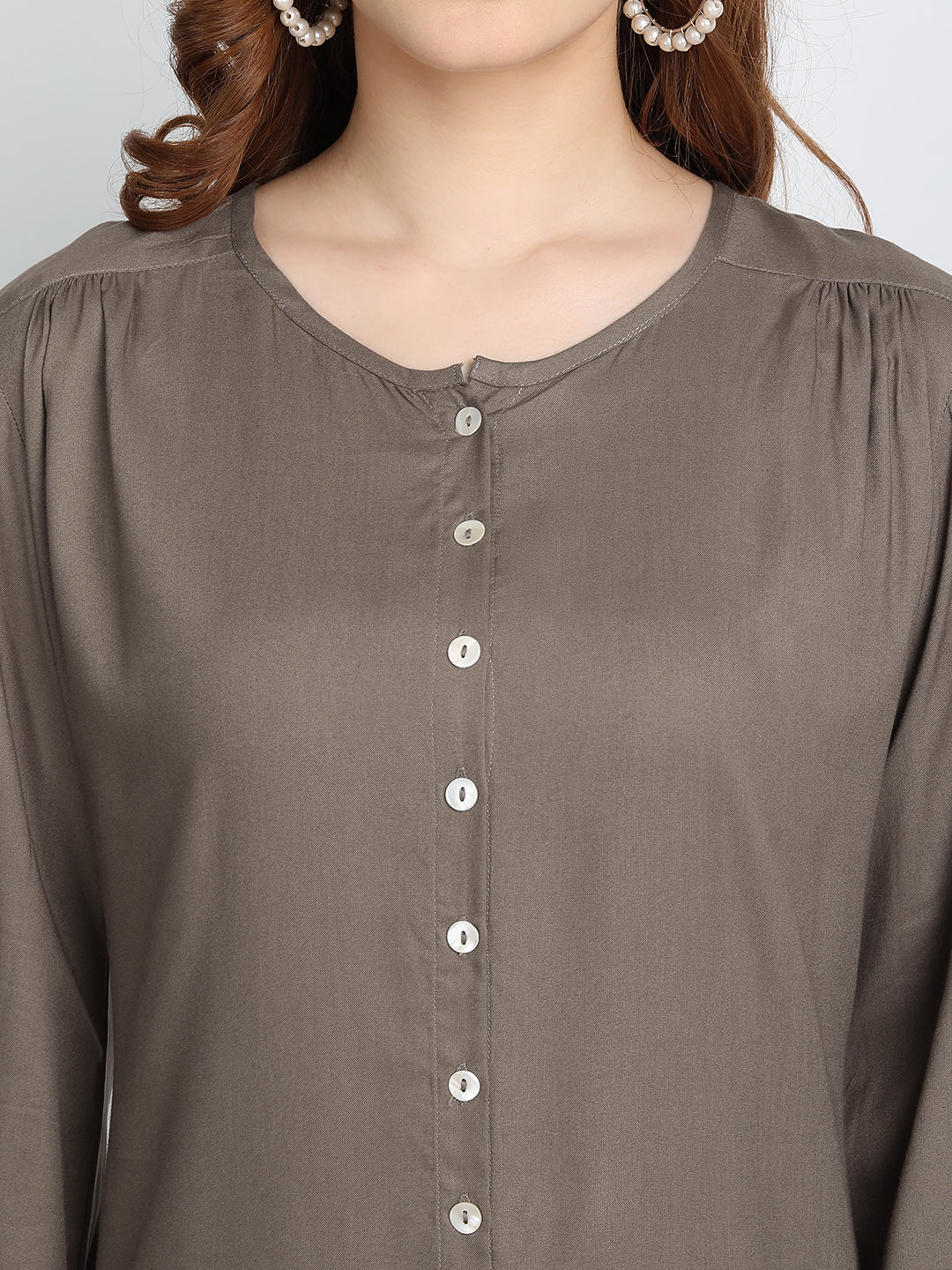 Rayon Solid Top with Front Placket Button