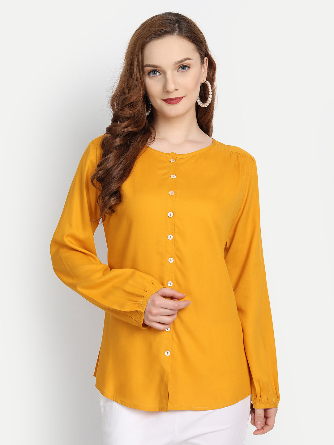 Rayon Solid Top with Front Placket Button