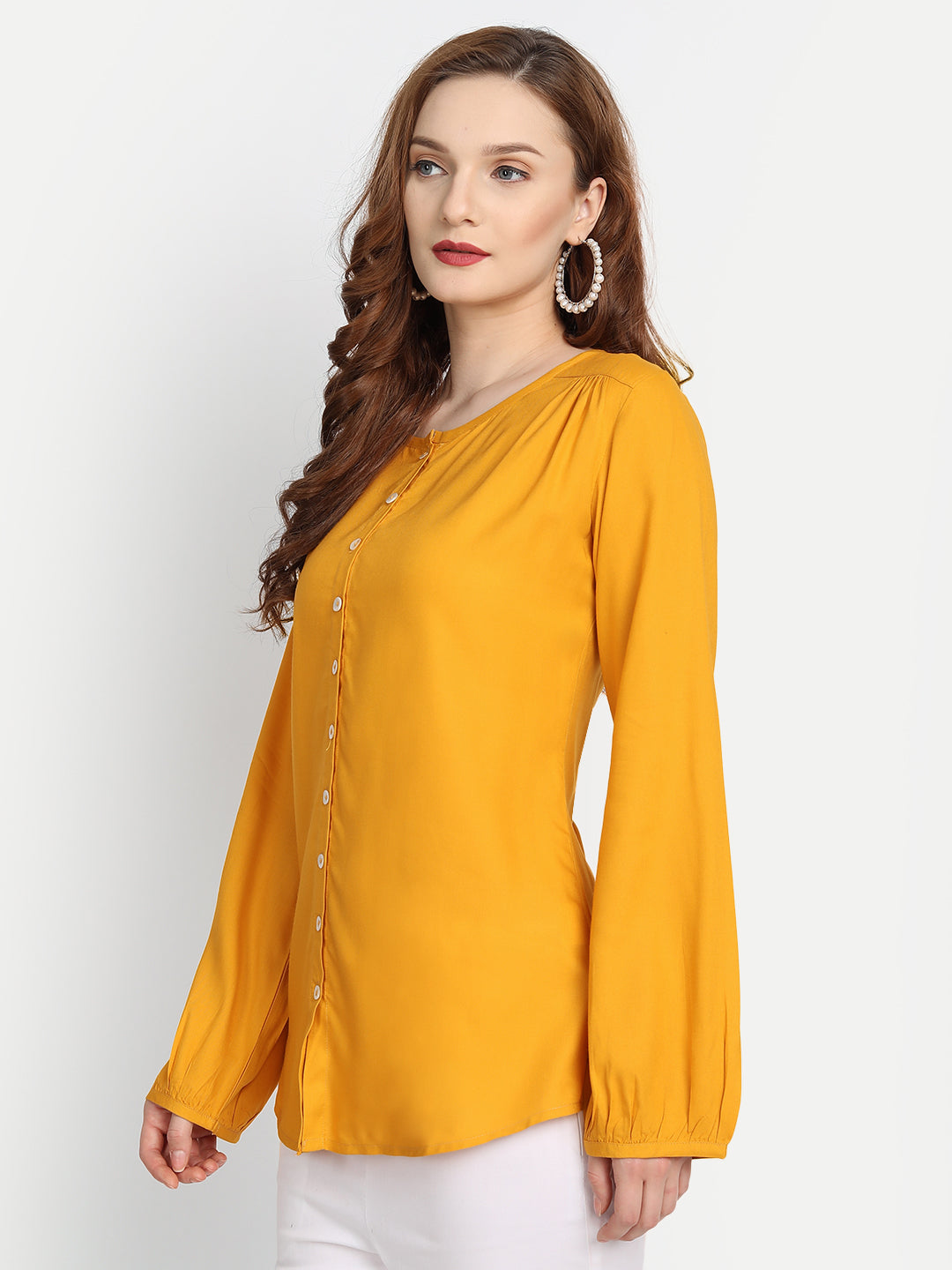 Rayon Solid Top with Front Placket Button