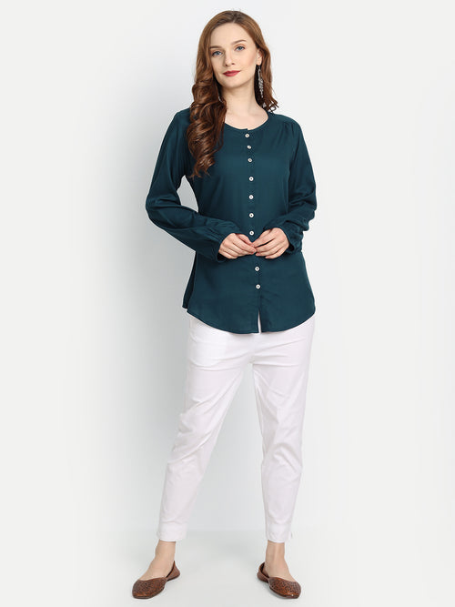 Rayon Solid Top with Front Placket Button