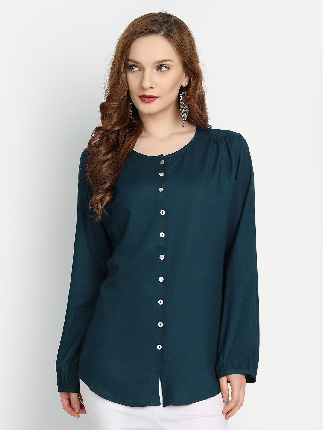 Rayon Solid Top with Front Placket Button