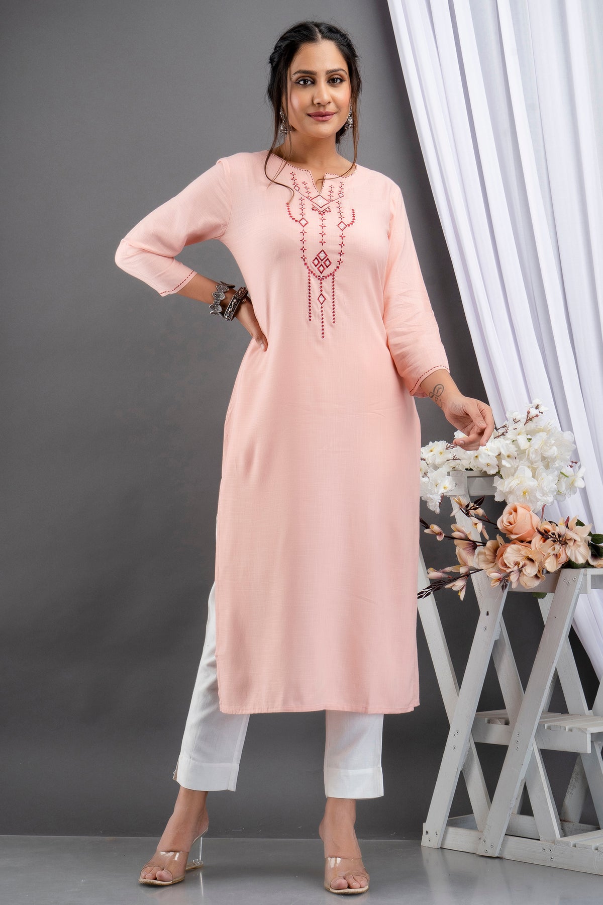 EMBROIDERED STRAIGHT LONG KURTI