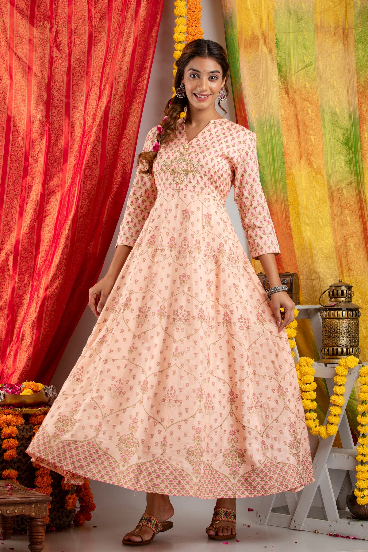 Hand Embellished Floral Printed Anarkali Dress